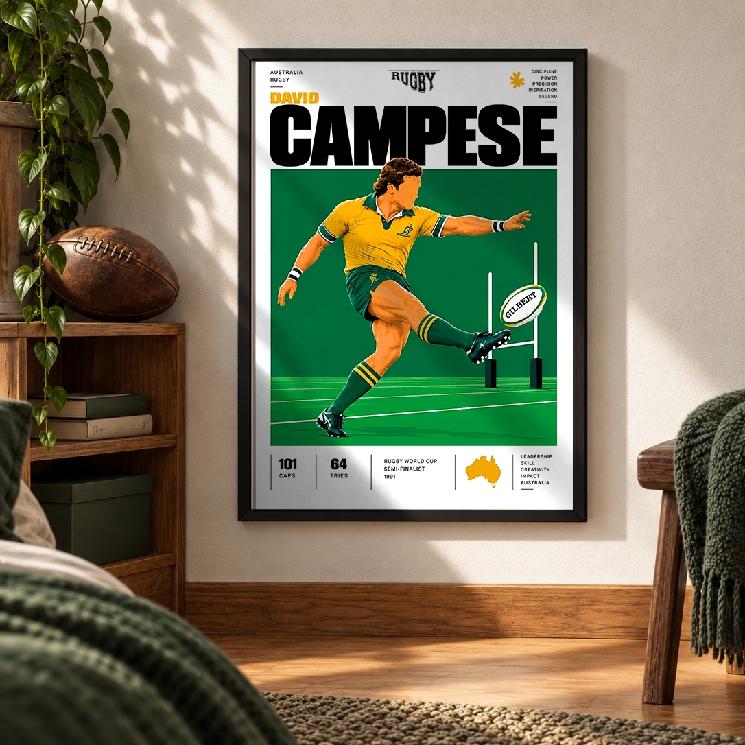 David Campese Rugby Poster – Wallabies Wing Legend Wall Art