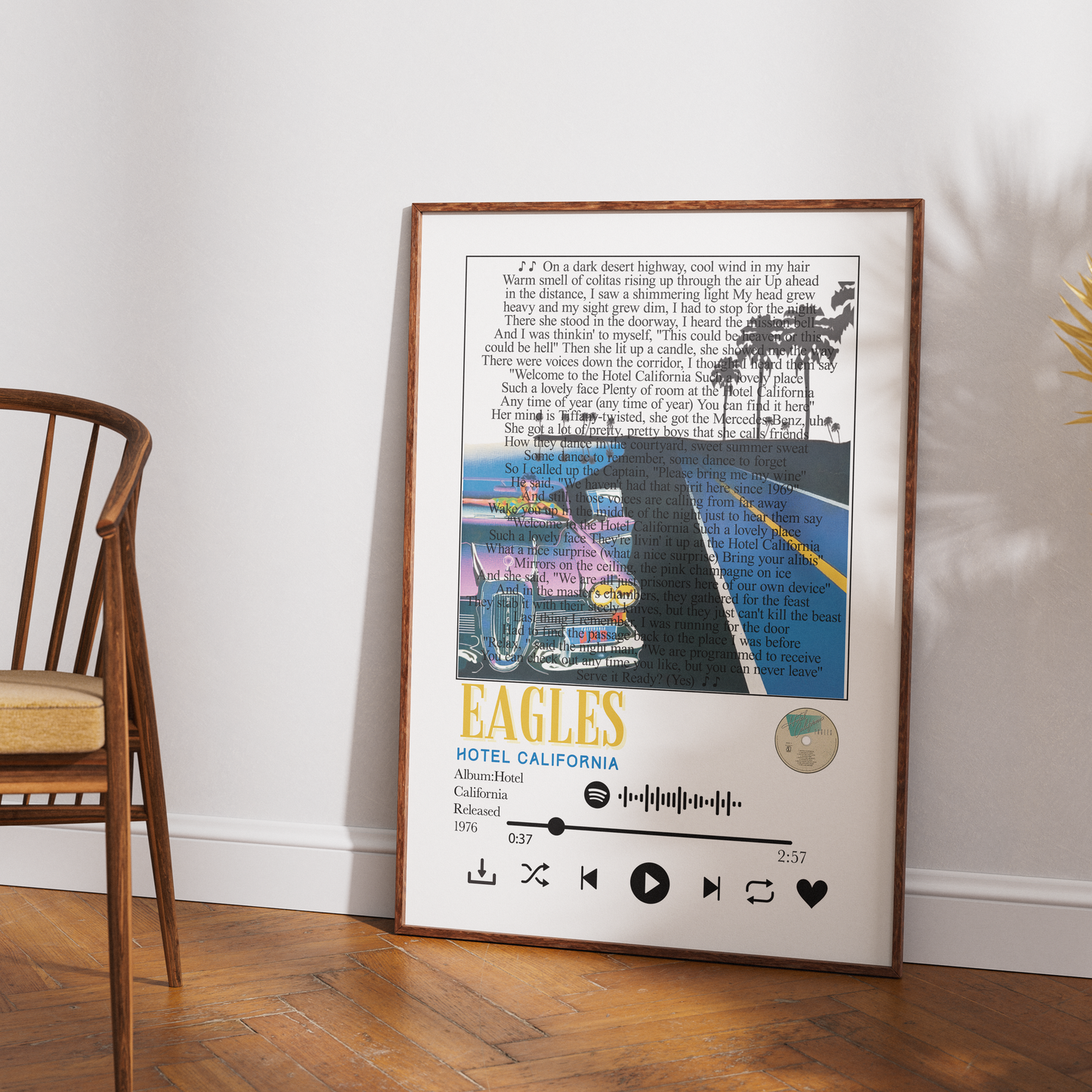 Eagles Hotel California song lyric print wall art UK classic rock poster
