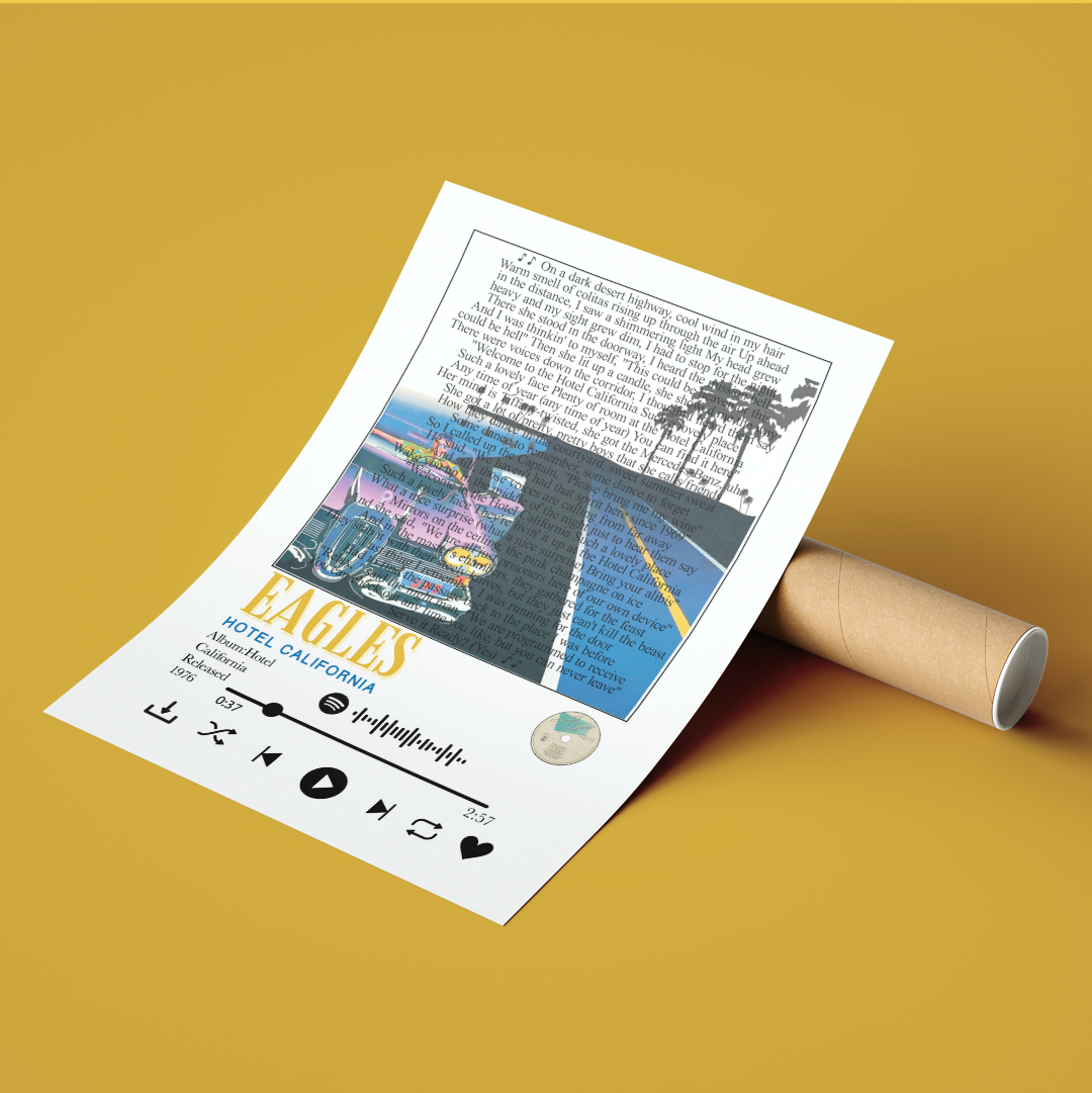 Eagles Hotel California song lyric print wall art UK classic rock poster
