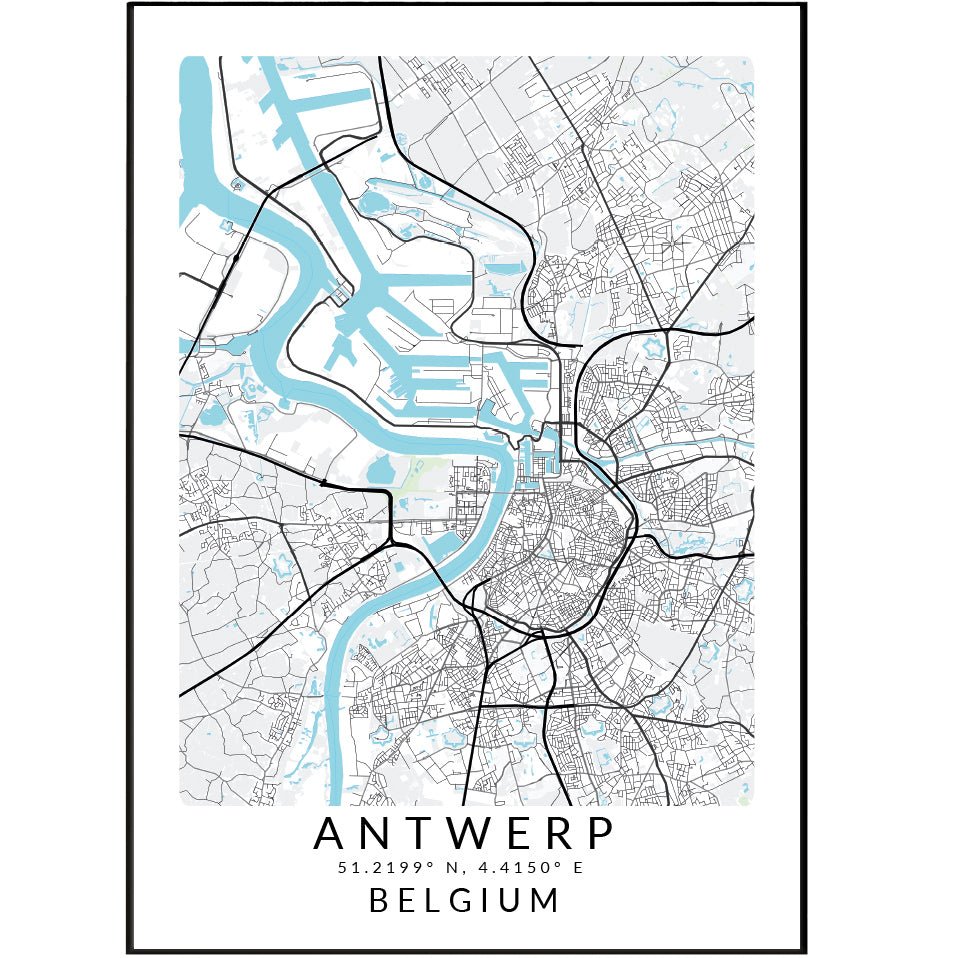 Antwerp Belgium Map Print - 98typesEurope Maps