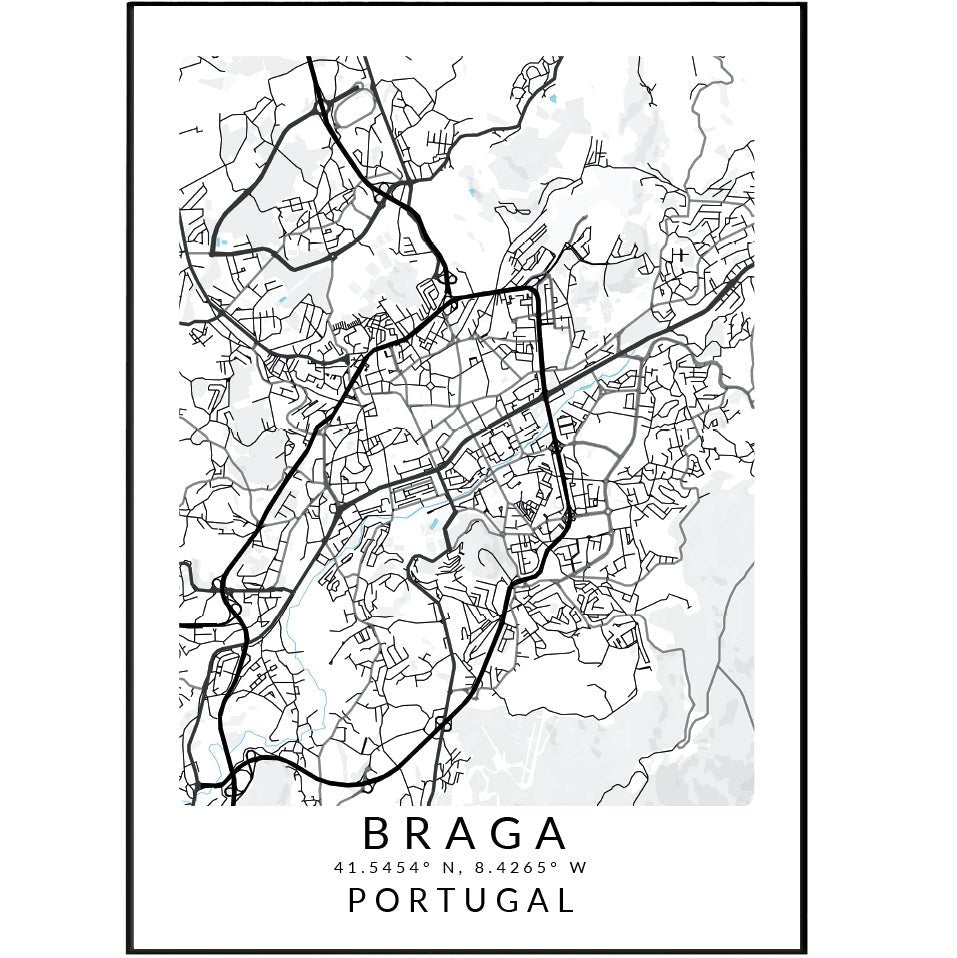 Braga Portugal Map Print - 98typesEurope Maps
