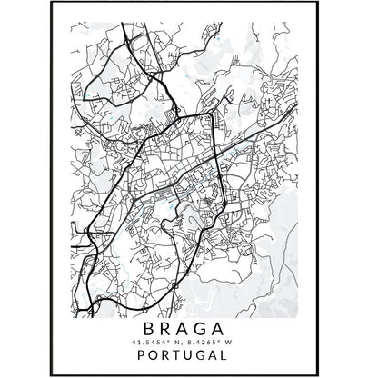 Braga Portugal Map Print - 98typesEurope Maps