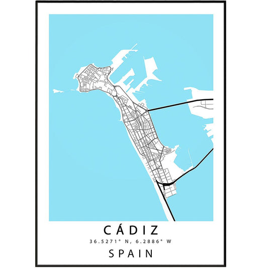 Cadiz Street Map Poster - 98typesEurope Maps