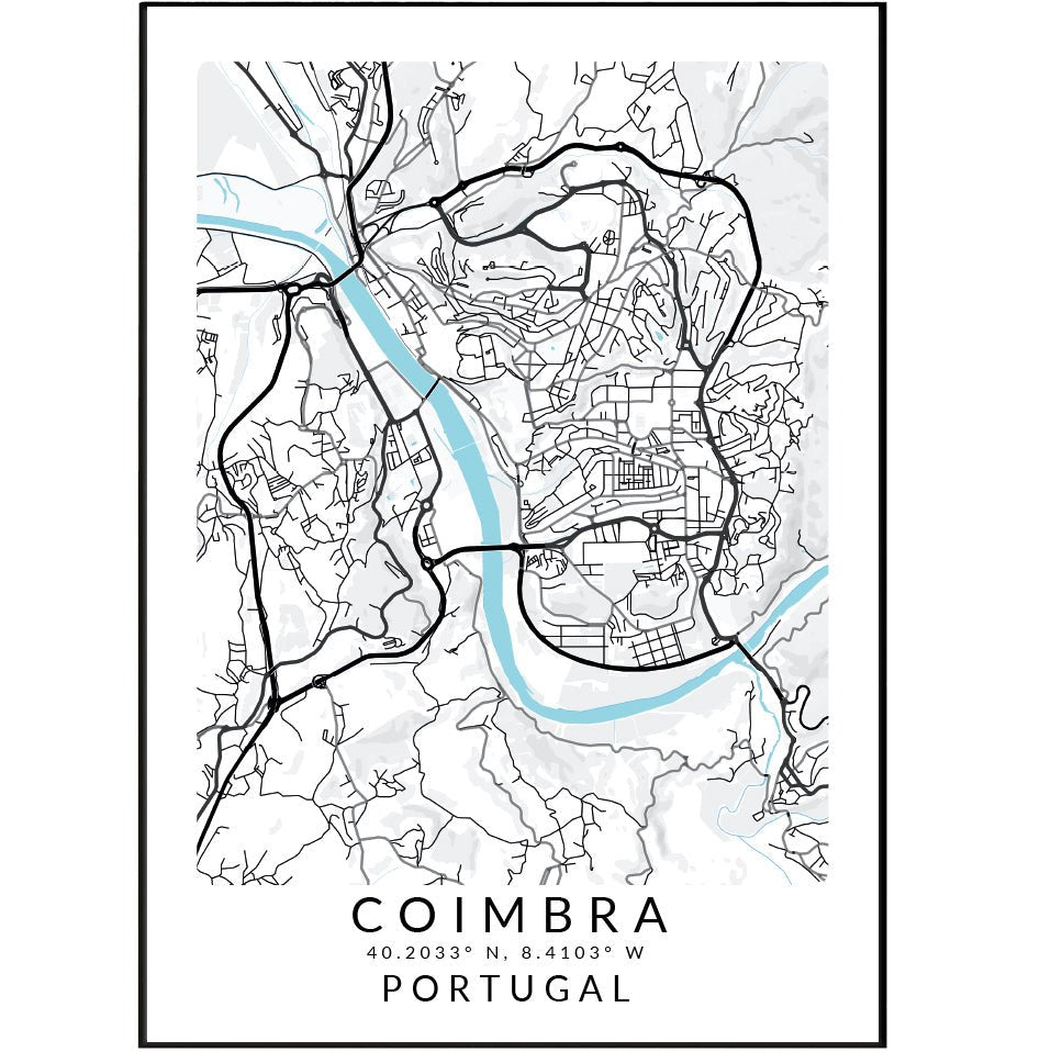 Coimbra Portugal Map Print - 98typesEurope Maps