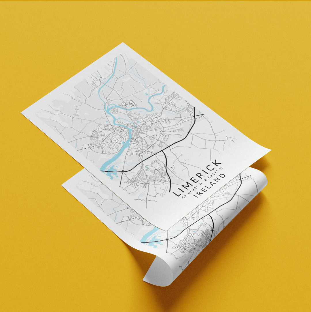 Limerick Cartoon Map Limerick Ireland Map Posters | Custom Maps Art for Wall - 98types