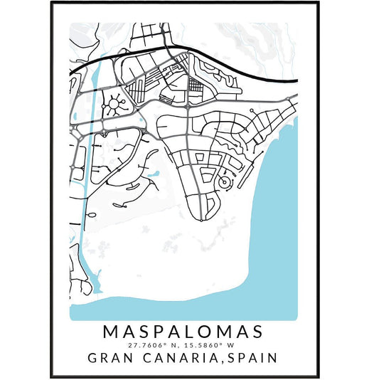 Maspalomas Gran Canaria Spain Map Print - 98typesEurope Maps