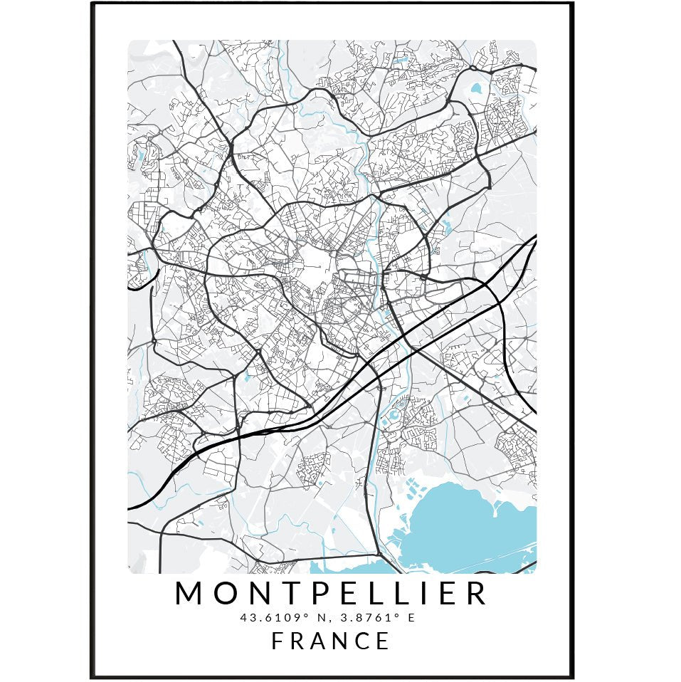 Montpellier France Map Print - 98typesEurope Maps