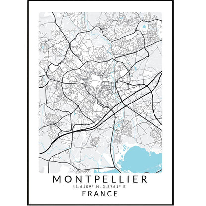 Montpellier France Map Print - 98typesEurope Maps