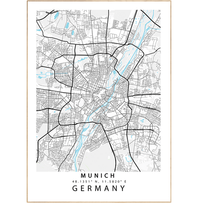 Munich Street Map Posters - 98typesEurope Maps