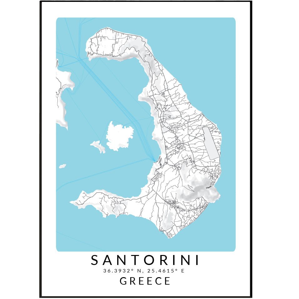 Santorini Greece Map Print - 98typesEurope Maps