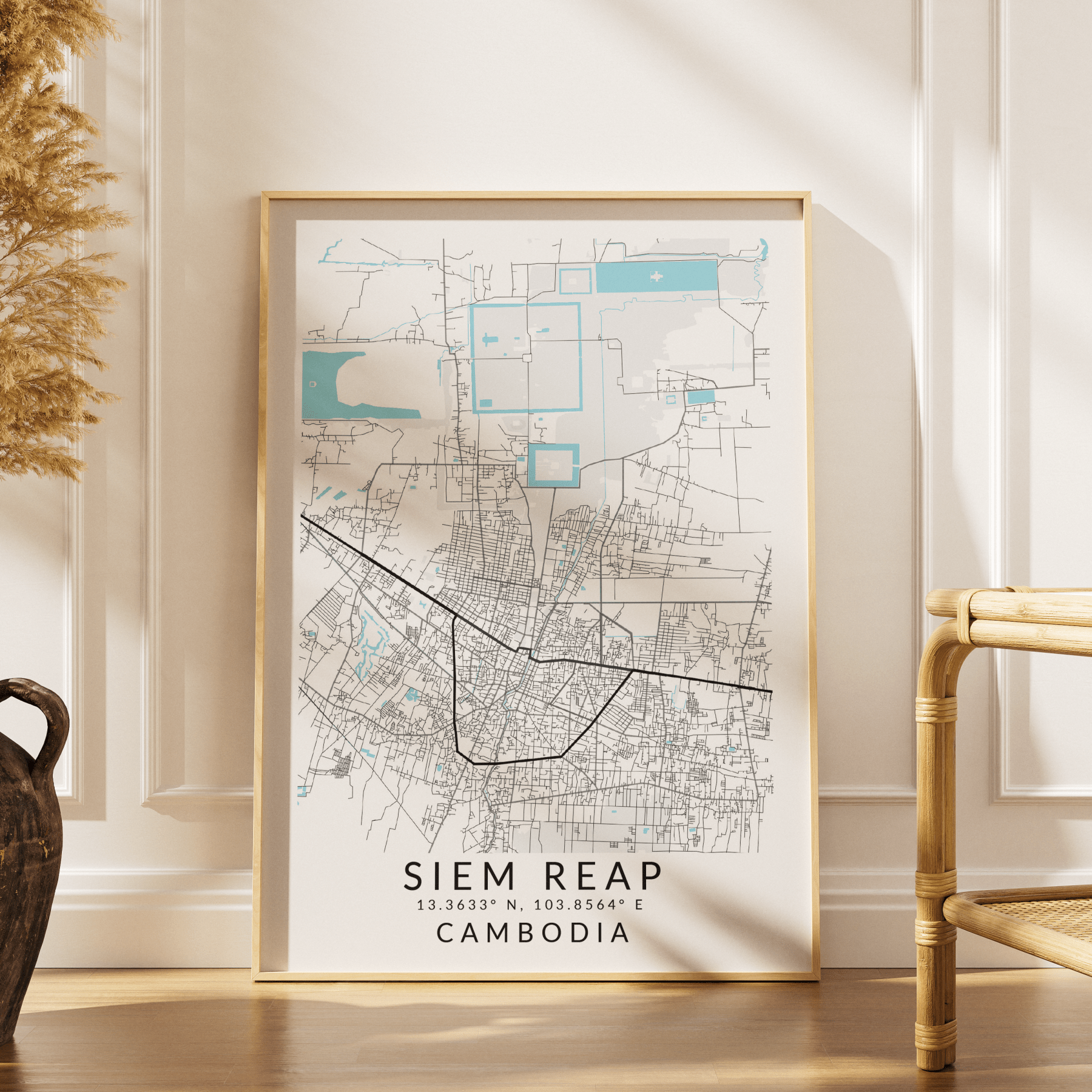 Siem Reap Cambodia Map Print - 98typesEurope Maps
