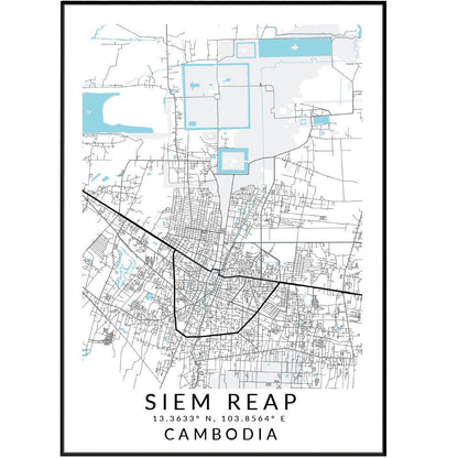 Siem Reap Cambodia Map Print - 98typesEurope Maps