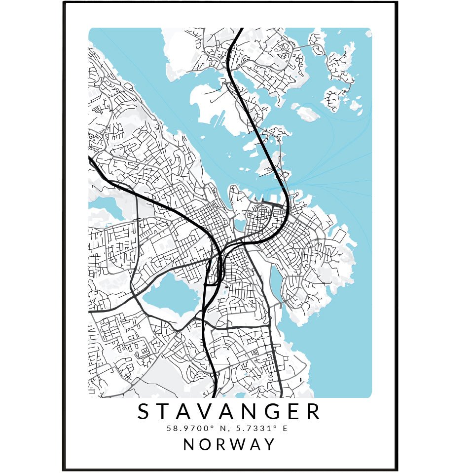 Stavanger Norway Map Print - 98typesEurope Maps