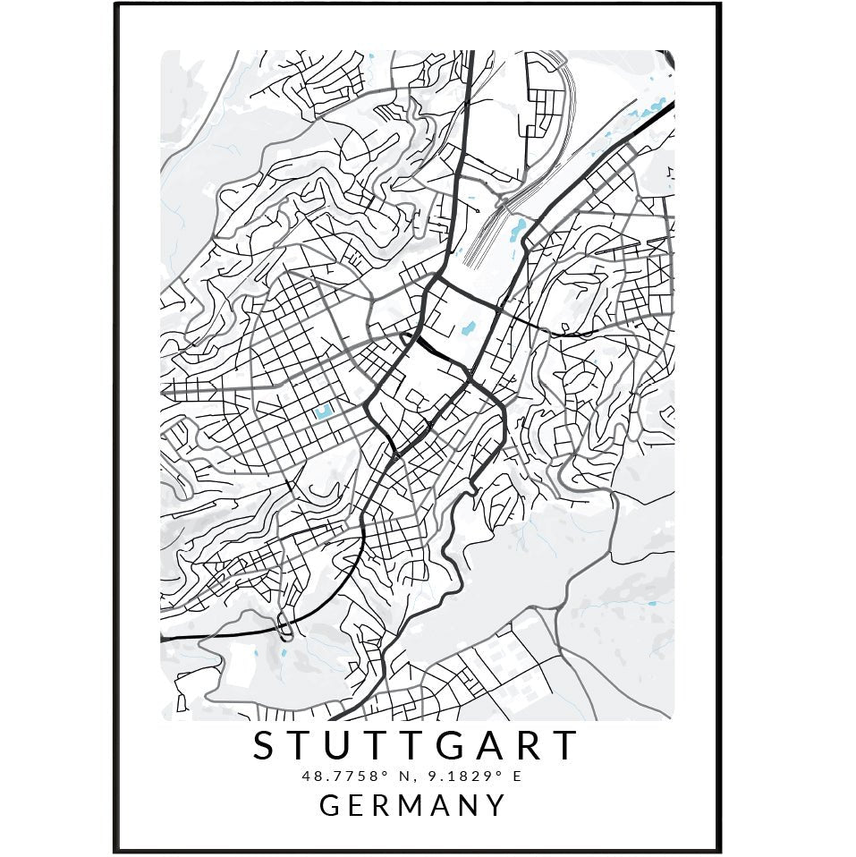 Stuttgart Germany Map Print - 98typesEurope Maps