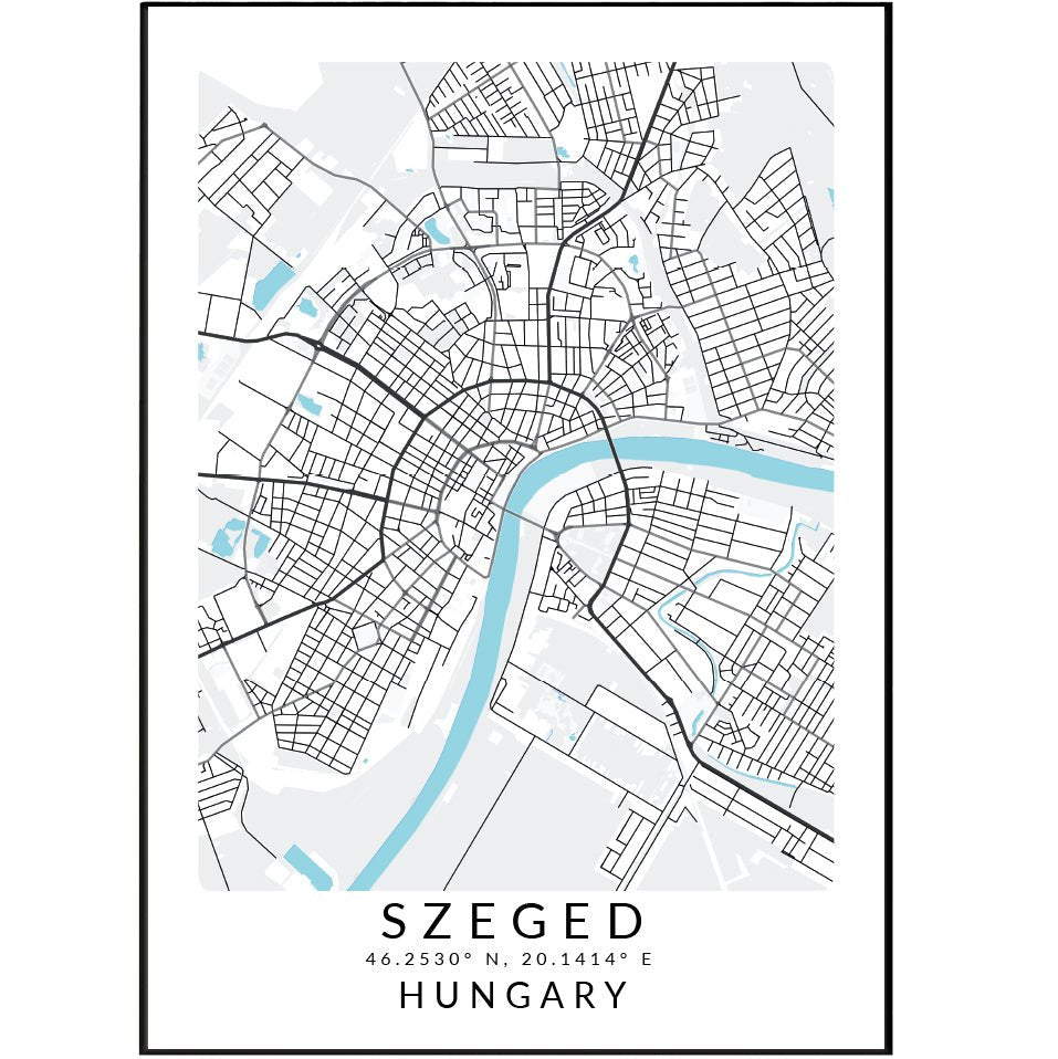 Szeged Hungary Map Print - 98typesEurope Maps