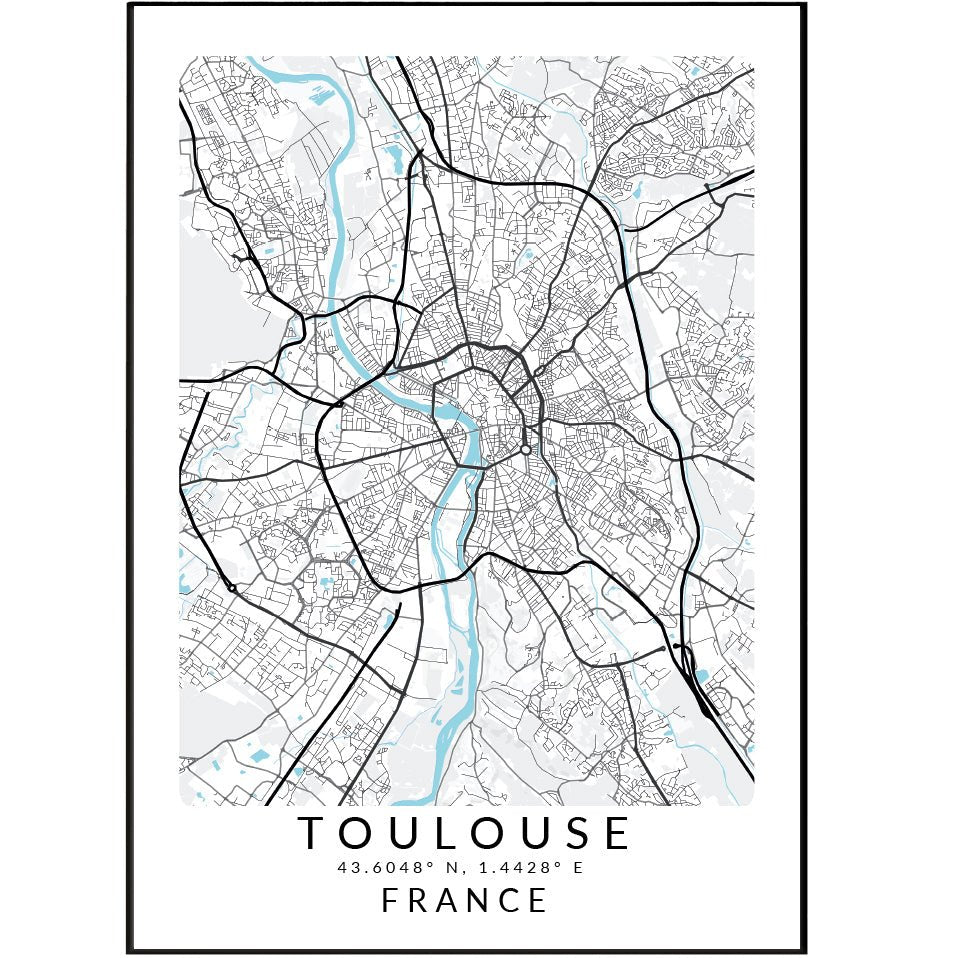 Toulouse France Map Print - 98typesEurope Maps