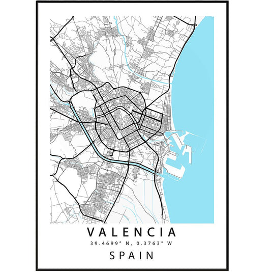 Valencia Spain Map Print - 98typesEurope Maps