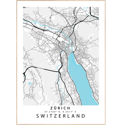 Zürich Street Map Posters - 98typesEurope Maps