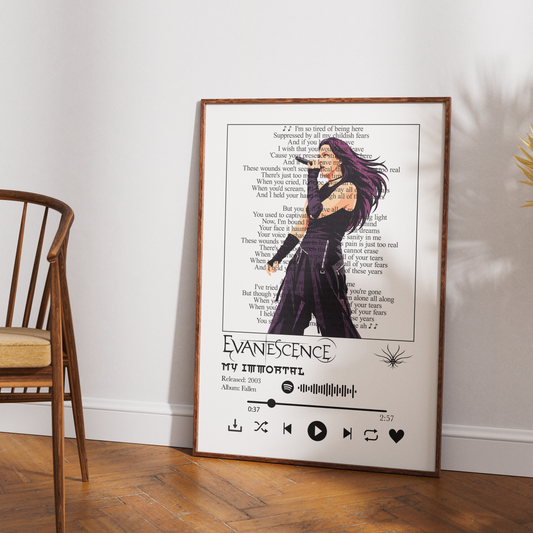 Evanescence Immortal song lyric print UK — Amy Lee gothic rock metal music wall art 260gsm printed in England Camden Market