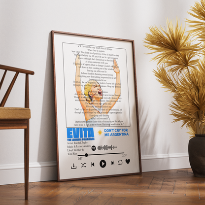 Evita — Don't Cry for Me Argentina Song Lyric Print - 98 Types Studio