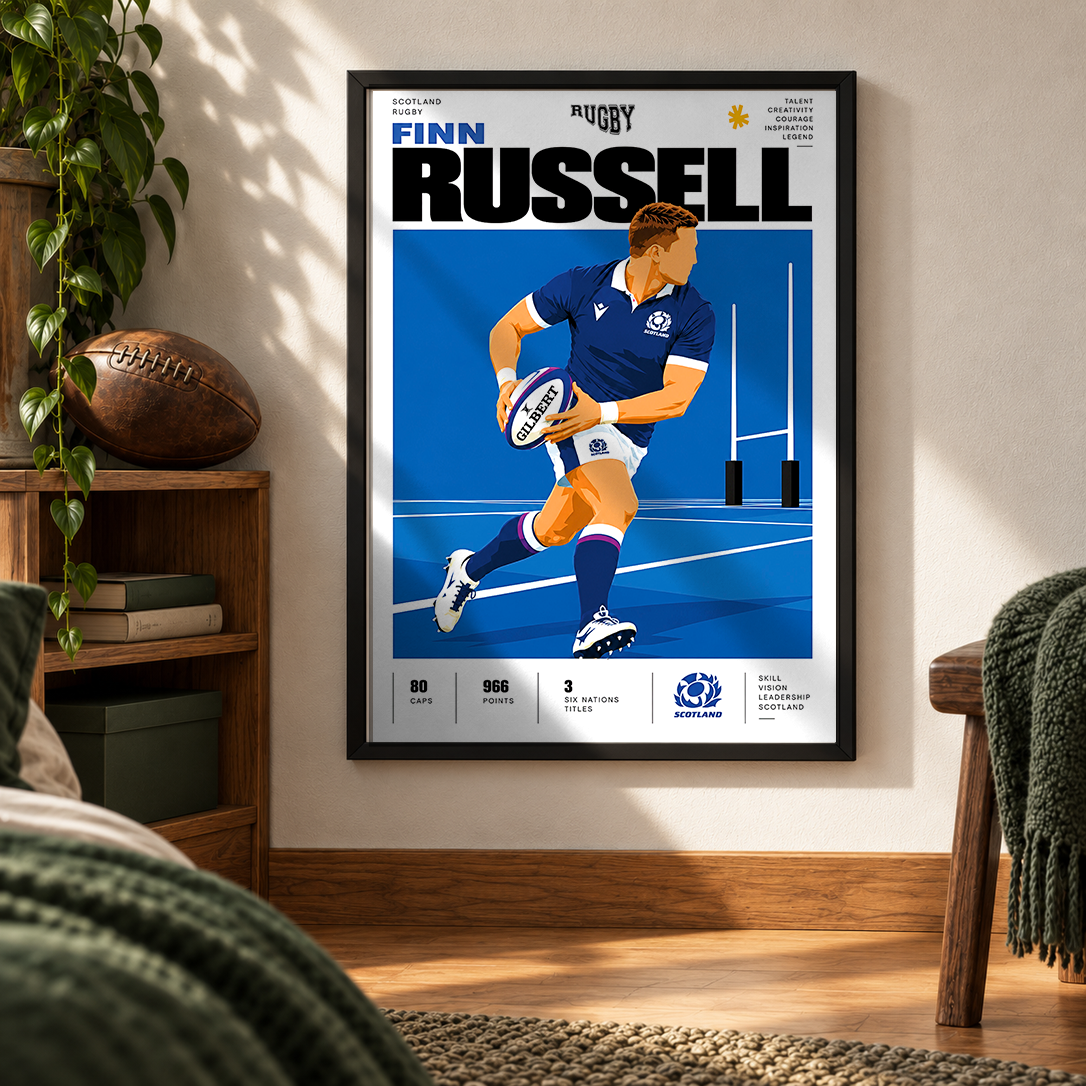 Finn Russell Scotland fly-half rugby poster – modern wall art by 98types