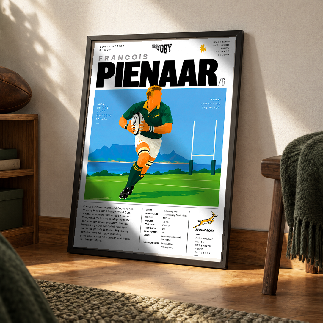 Francois Pienaar 1995 Rugby World Cup captain poster – Springboks wall art