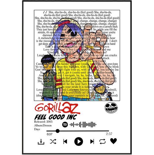 Gorillaz Feel Good Inc song lyric print wall art UK music poster

