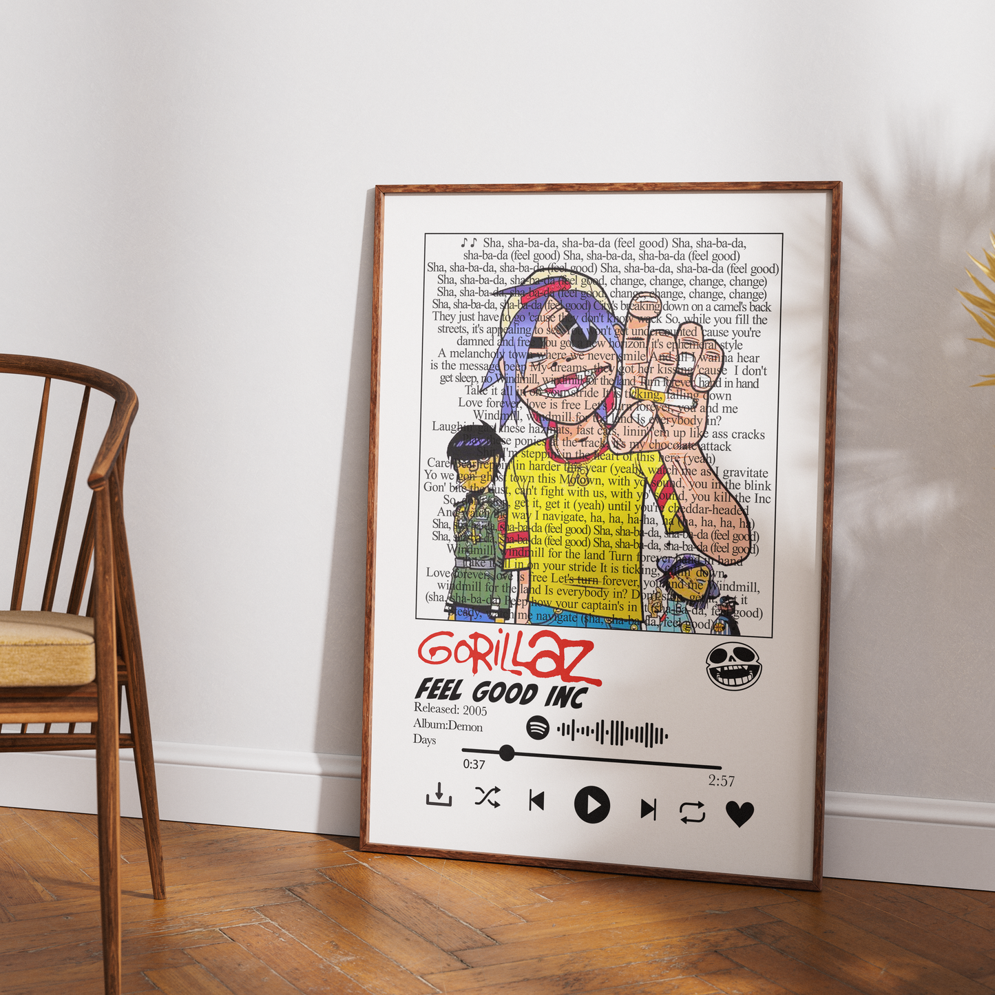 Gorillaz Feel Good Inc song lyric print wall art UK music poster
