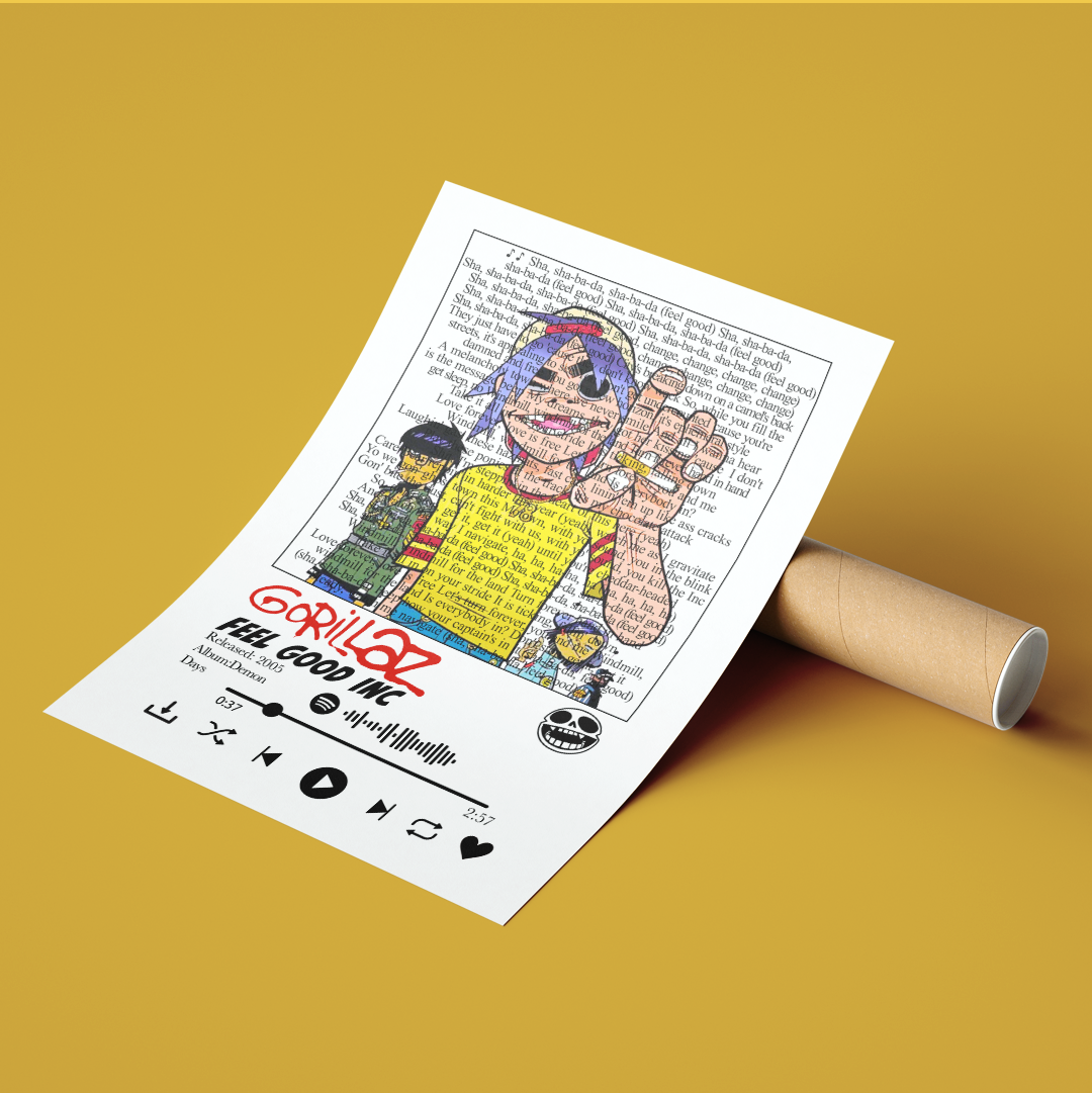 Gorillaz Feel Good Inc song lyric print wall art UK music poster
