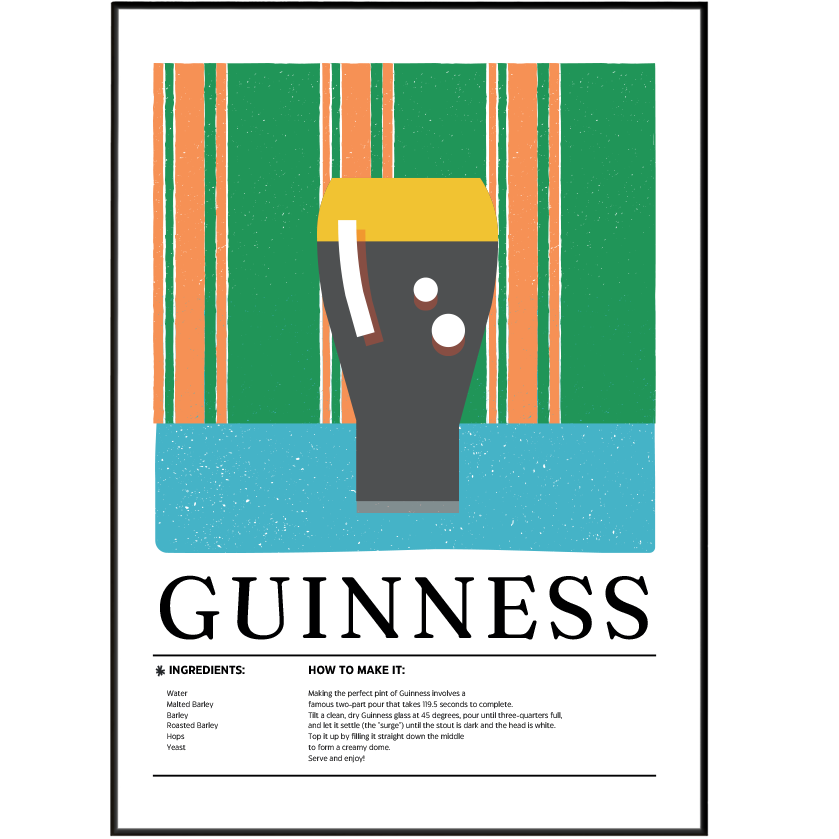Guinness beer poster — minimalist Irish stout bar art wall print UK pub decor