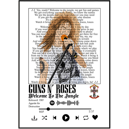 Guns N Roses Welcome to the Jungle song lyric print wall art UK rock poster

