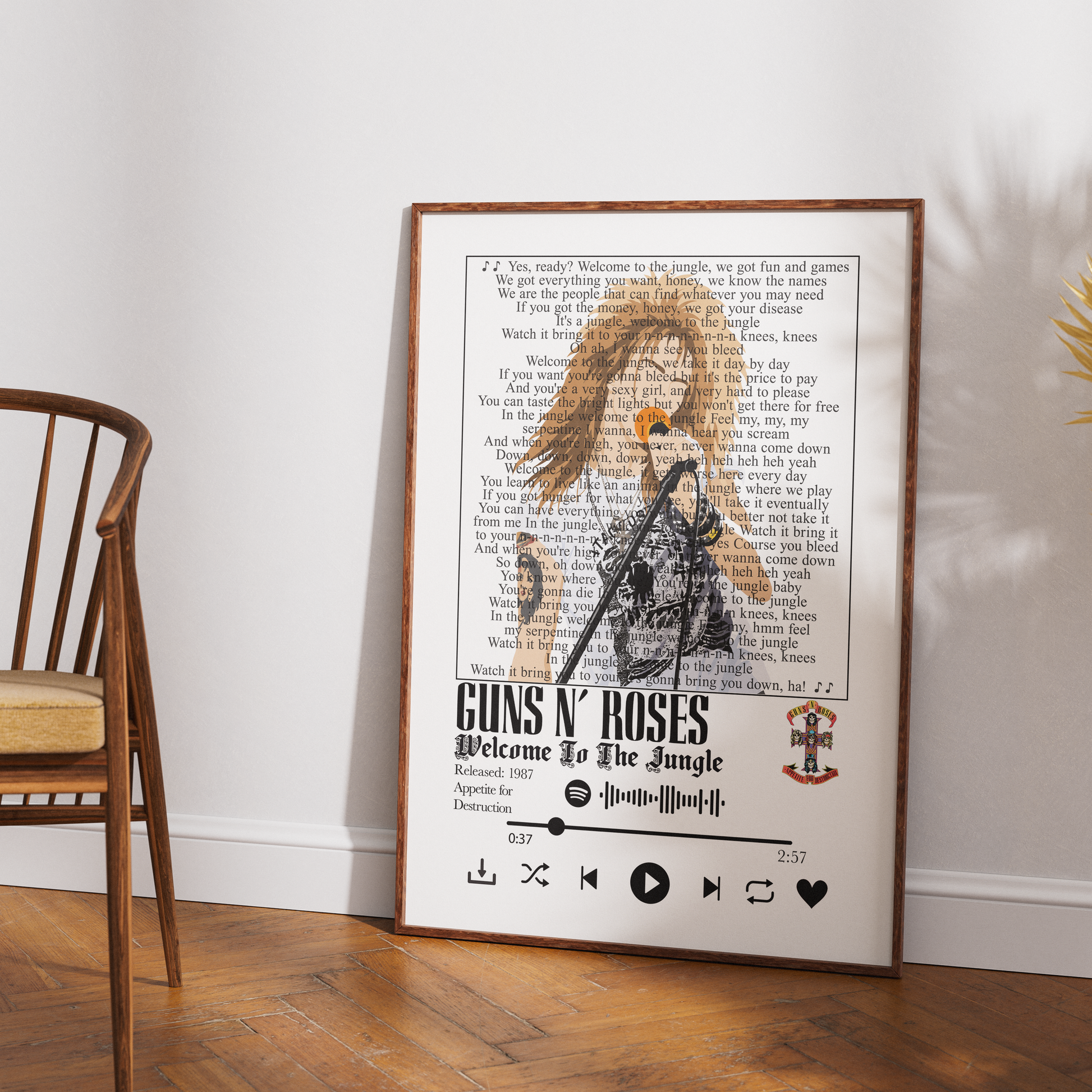 Guns N Roses Welcome to the Jungle song lyric print wall art UK rock poster
