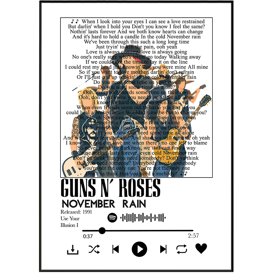 Guns N Roses November Rain Song Lyric Print Wall Art