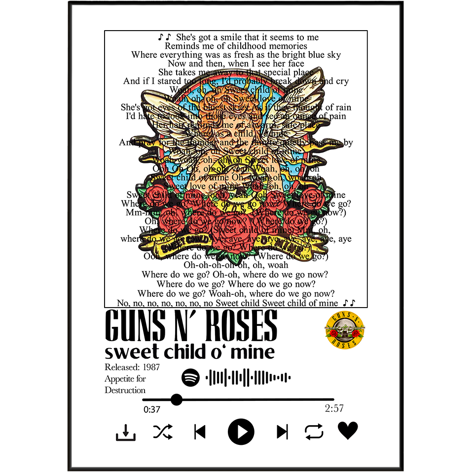 Guns N Roses Sweet Child O Mine song lyric print wall art UK rock poster
