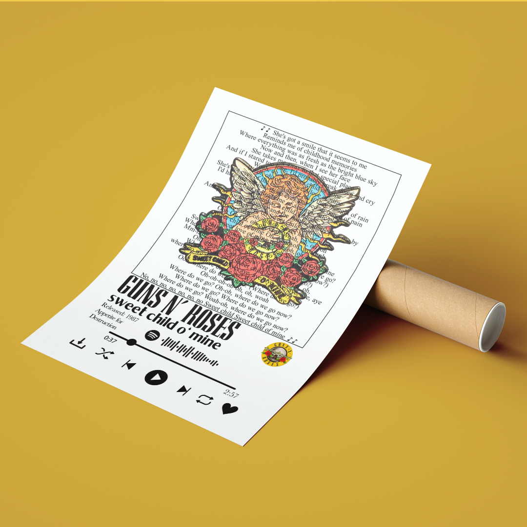 Guns N Roses Sweet Child O Mine song lyric print wall art UK rock poster
