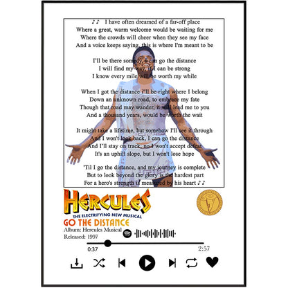 Hercules – Go the Distance Musical Lyrics Poster