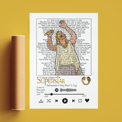 Jesus Christ Superstar lyrics poster — minimalist rock opera musical theatre typographic wall art print UK