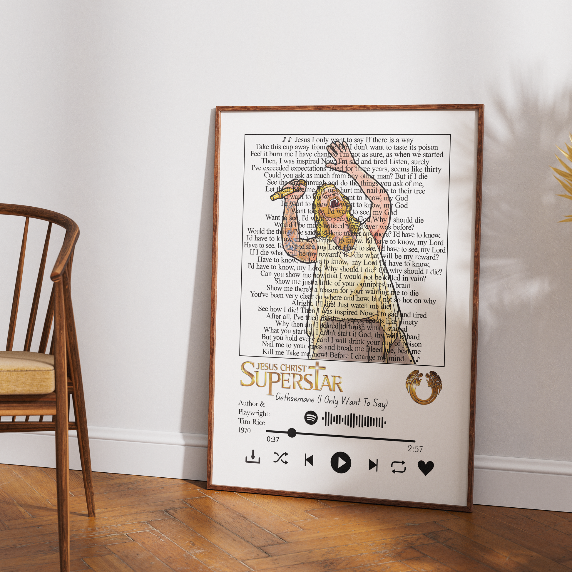 Jesus Christ Superstar lyrics poster — minimalist rock opera musical theatre typographic wall art print UK