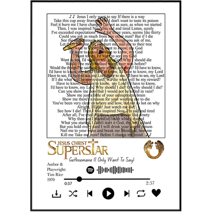 Jesus Christ Superstar lyrics poster — minimalist rock opera musical theatre typographic wall art print UK