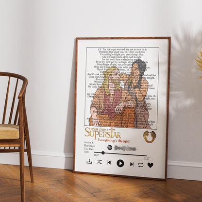 Jesus Christ Superstar Everything's Alright lyrics poster — minimalist rock opera typographic wall art print UK