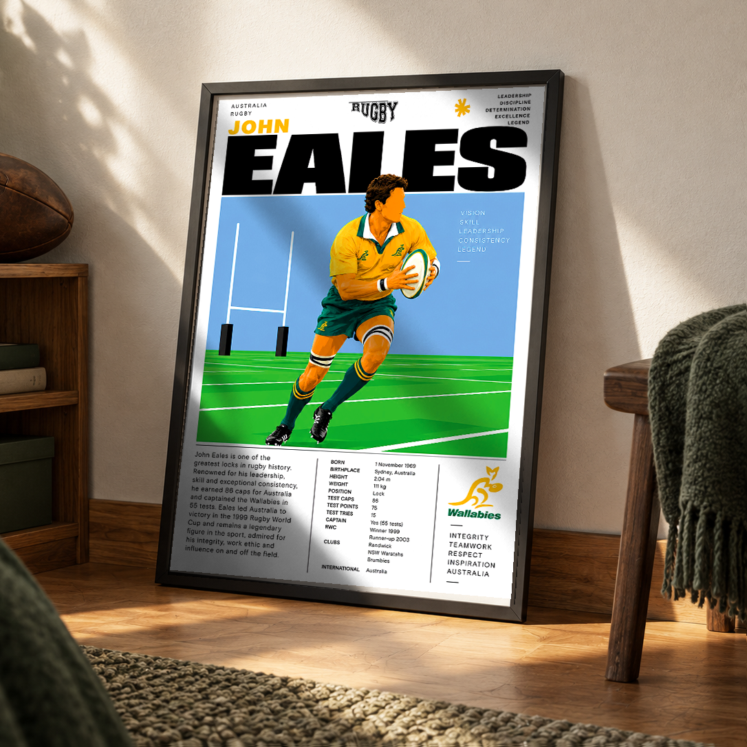 John Eales Wallabies captain rugby poster – wall art print by 98types