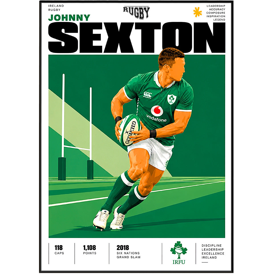Johnny Sexton Ireland fly-half rugby poster – wall art print by 98types