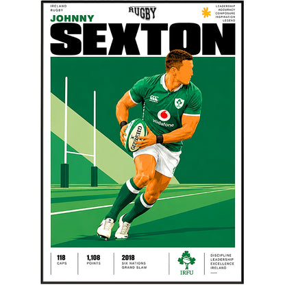 Johnny Sexton Ireland fly-half rugby poster – wall art print by 98types