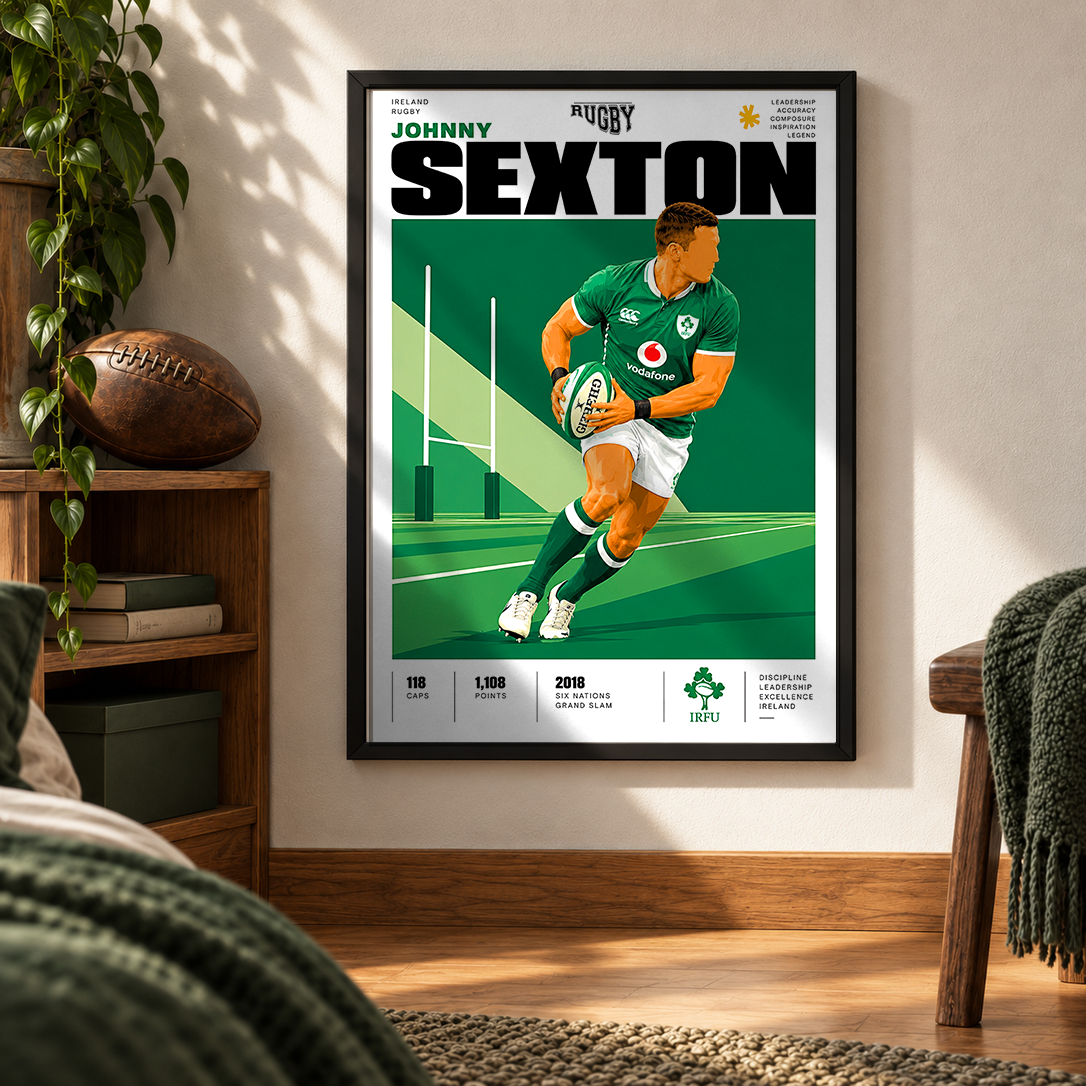 Johnny Sexton Ireland fly-half rugby poster – wall art print by 98types