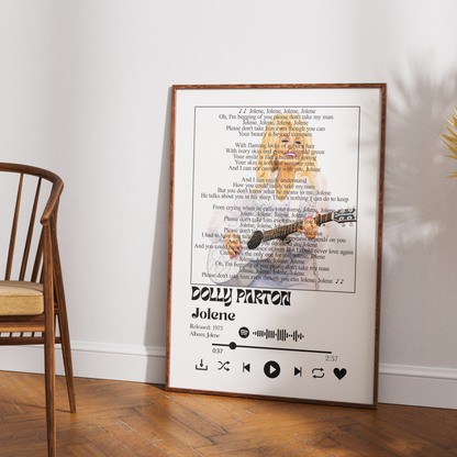 Dolly Parton Jolene song lyric print UK — 1973 country classic music wall art 260gsm printed in England Camden Market