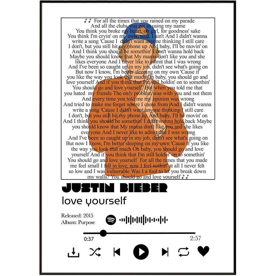 Justin Bieber Love Yourself song lyric print wall art by 98types