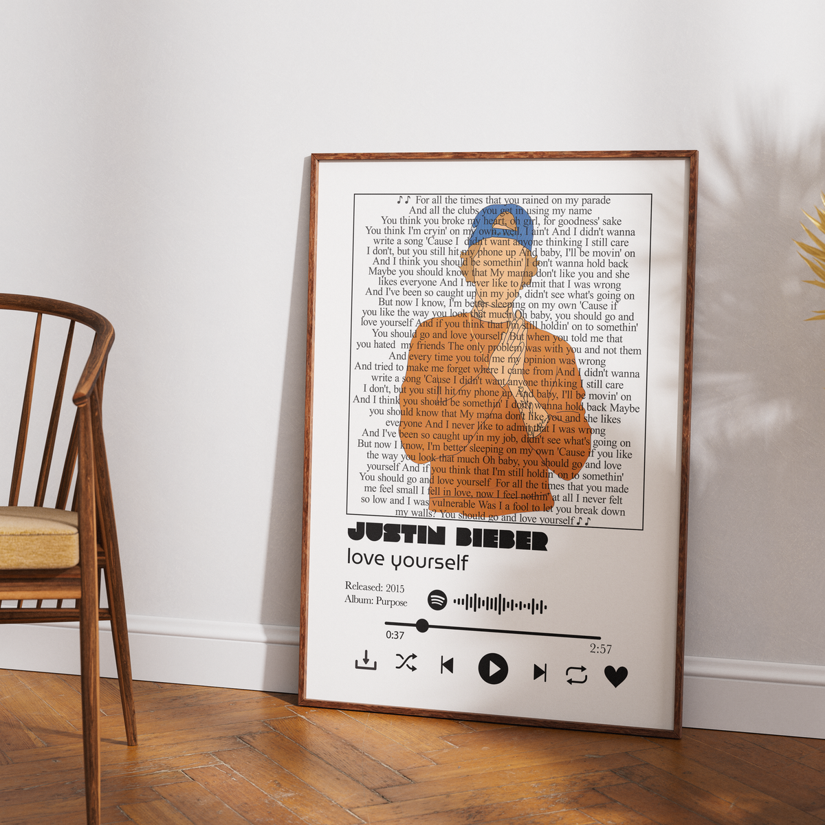 Justin Bieber Love Yourself song lyric print wall art by 98types