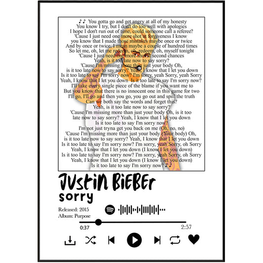 Justin Bieber Sorry song lyric print poster UK – 98types