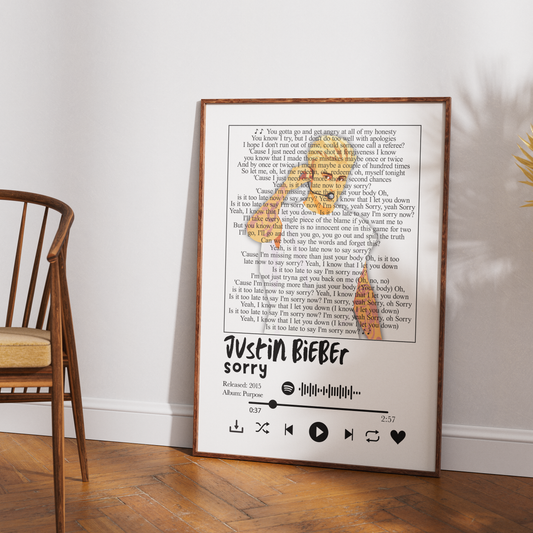 Justin Bieber Sorry song lyric print wall art by 98types