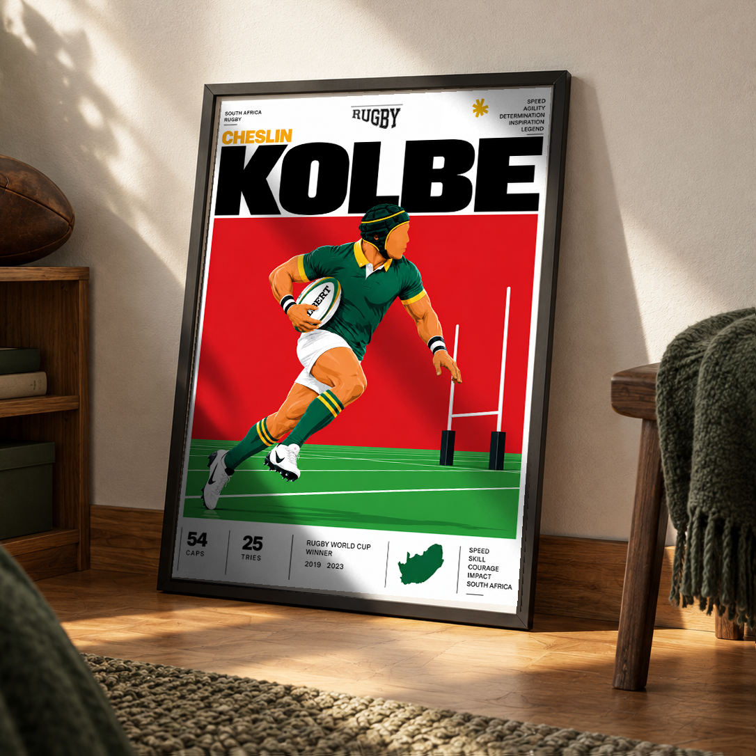 Cheslin Kolbe Springboks wing rugby poster – modern wall art by 98types